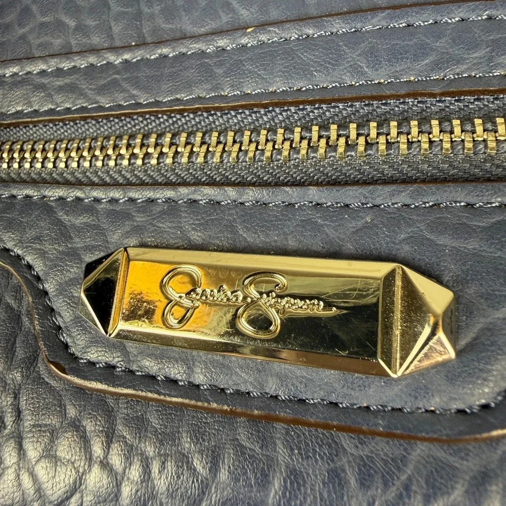 Jessica Simpson Shoulder Bag Women's Blue Pebbled Leather Classic Front Pocket